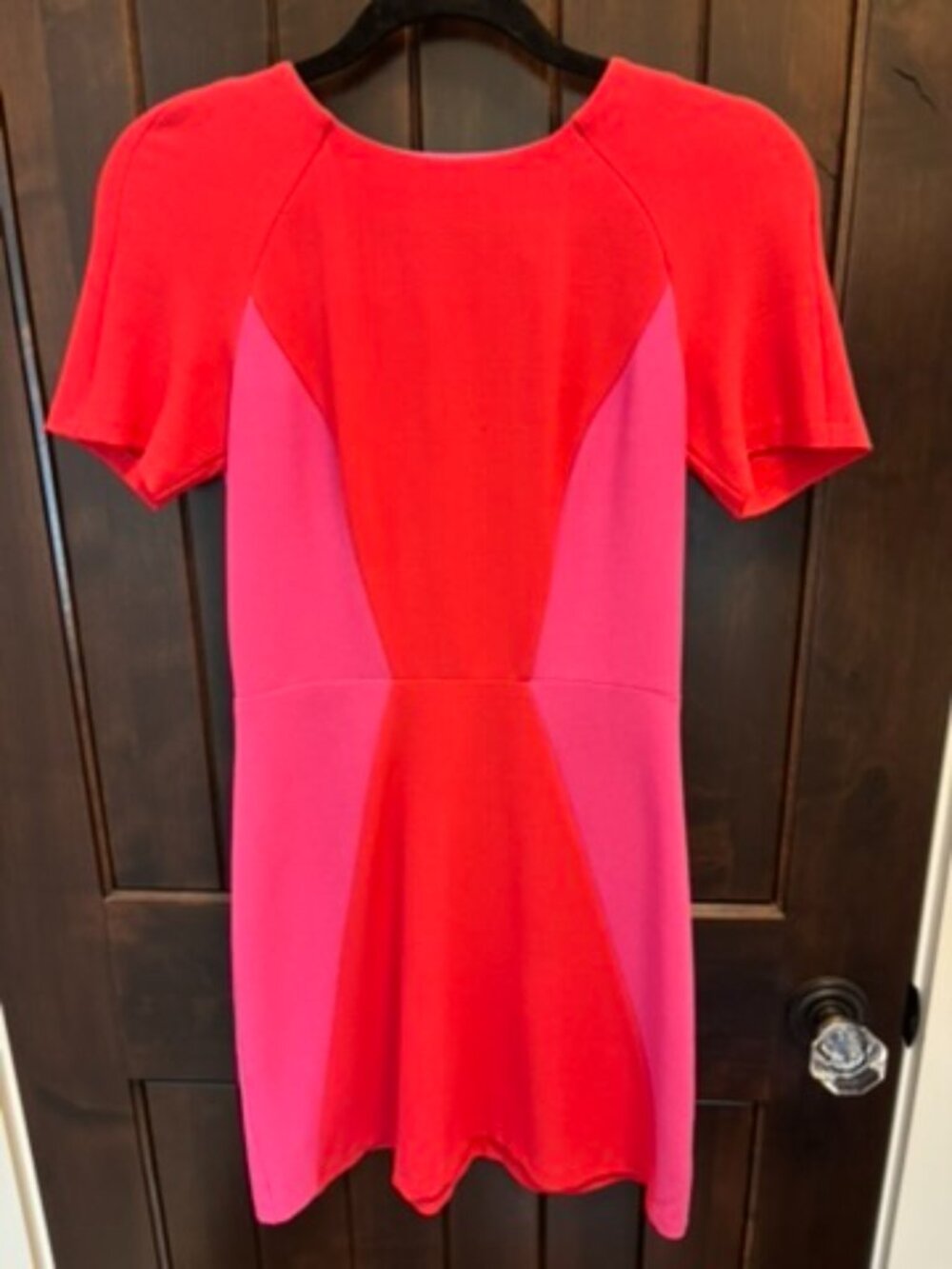 Topshop Red & Pink Colorblock Fit and Flare Dress, Sz 2